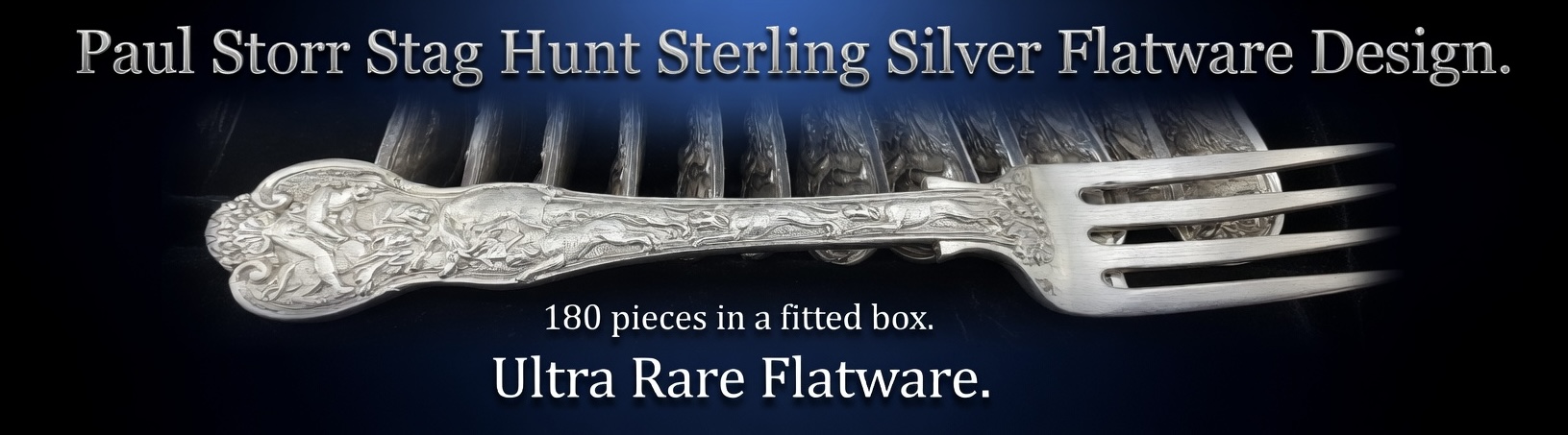 PaulStorrStagHuntSterlingSilverFlatwareSet Paul Storr Stag Hunt Sterling Silver Flatware