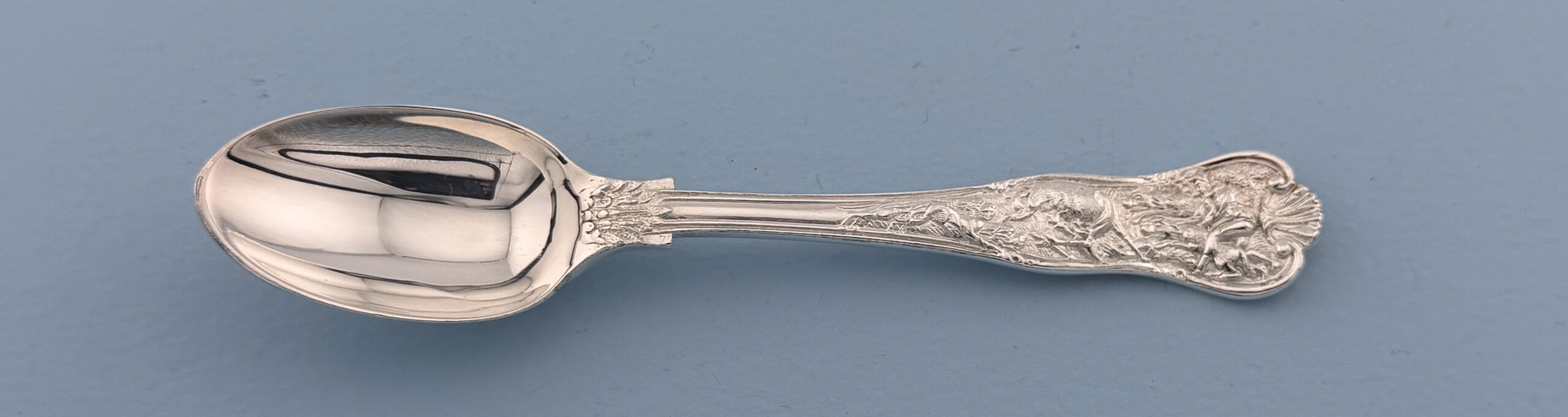 Paul Storr Sterling Silver Stag Hunt Demitasse Coffee Five O'clock Spoon Wallace Grande Baroque Sterling Dinner Size Fork