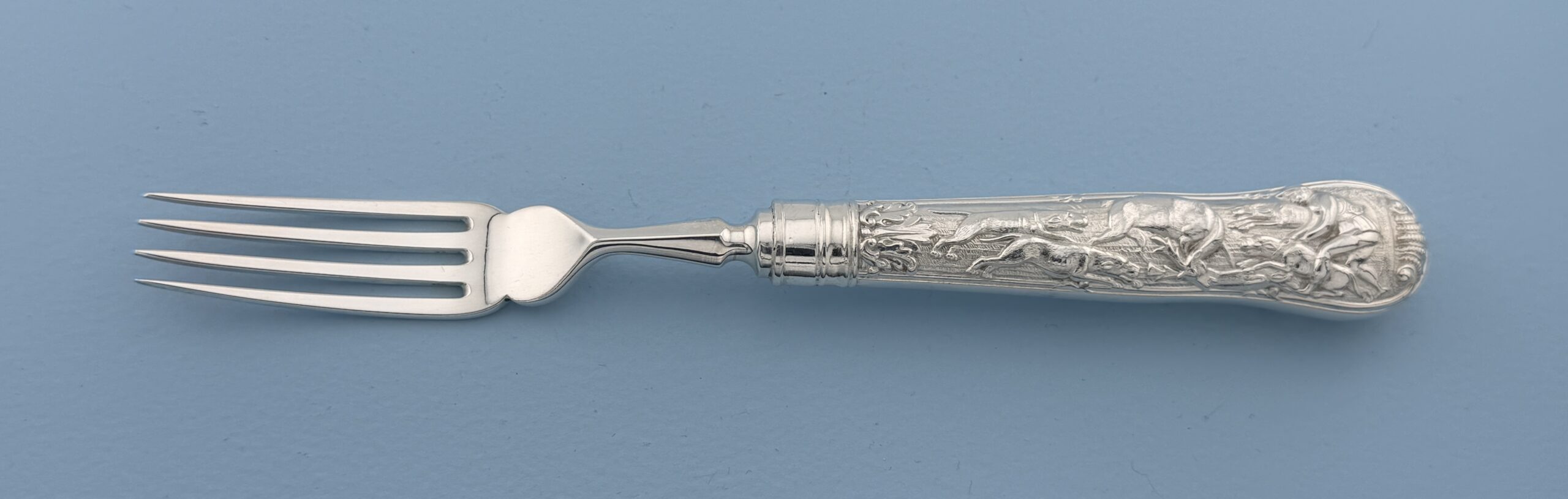 Paul Storr Sterling Silver Stag Hunt Fish Fork All Sterling Tines Wallace Grande Baroque Sterling Dinner Size Fork