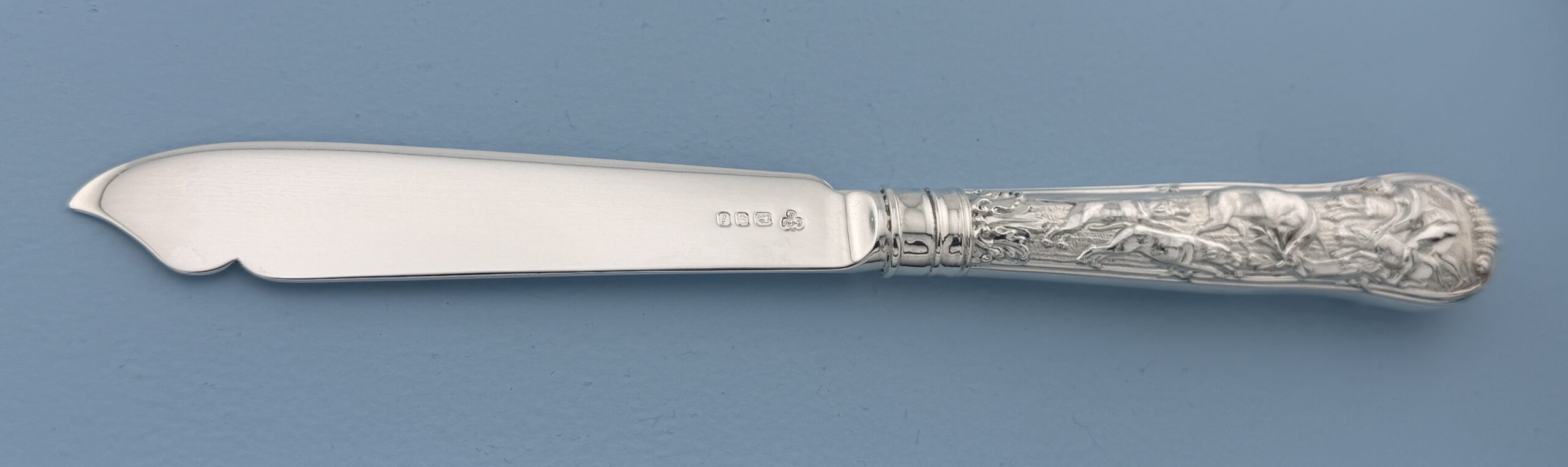 Paul Storr Sterling Silver Stag Hunt Fish Knife All Sterling Blade Wallace Grande Baroque Sterling Dinner Size Fork
