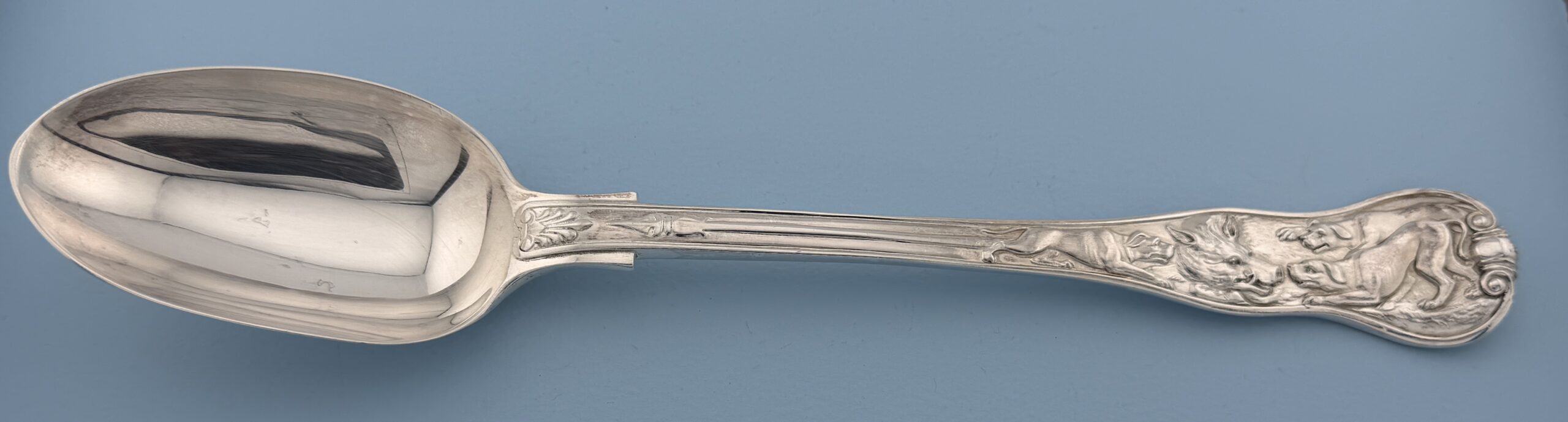 Paul Storr Sterling Silver Stag Hunt Stuffing Spoon Wallace Grande Baroque Sterling Dinner Size Fork